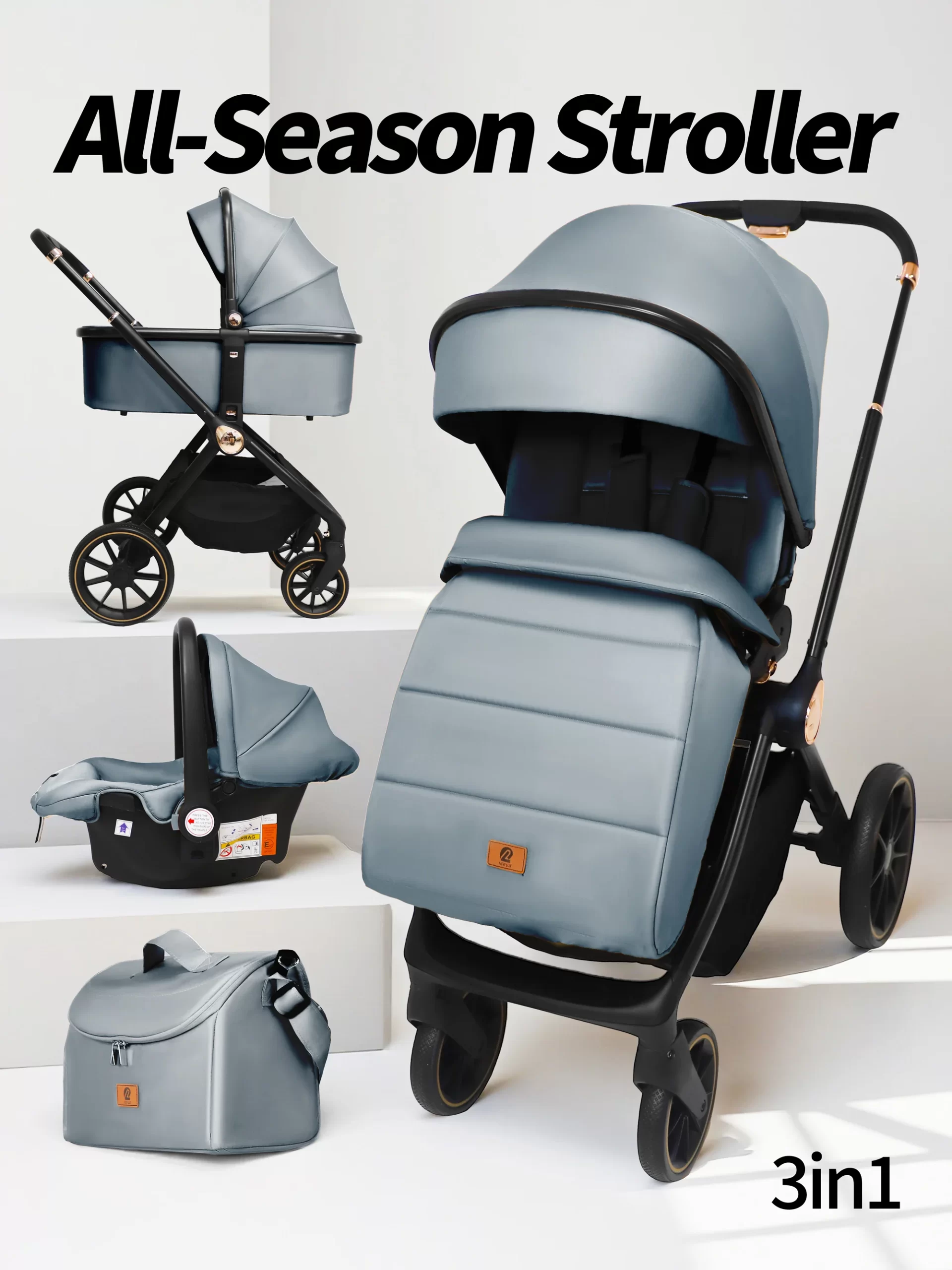 Wholesale Premium 3 in 1 Baby Stroller with Bassinet and Car Seat Newborn Stroller for Infant Toddler Pram with Footmuff - 图片 5