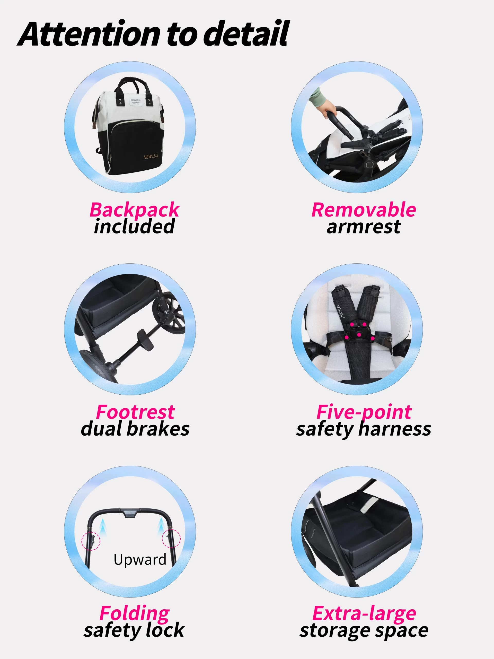 Wholesale Lightweight Reversible Baby Stroller for Newborn to Toddler with Adjustable Handlebar - 图片 10