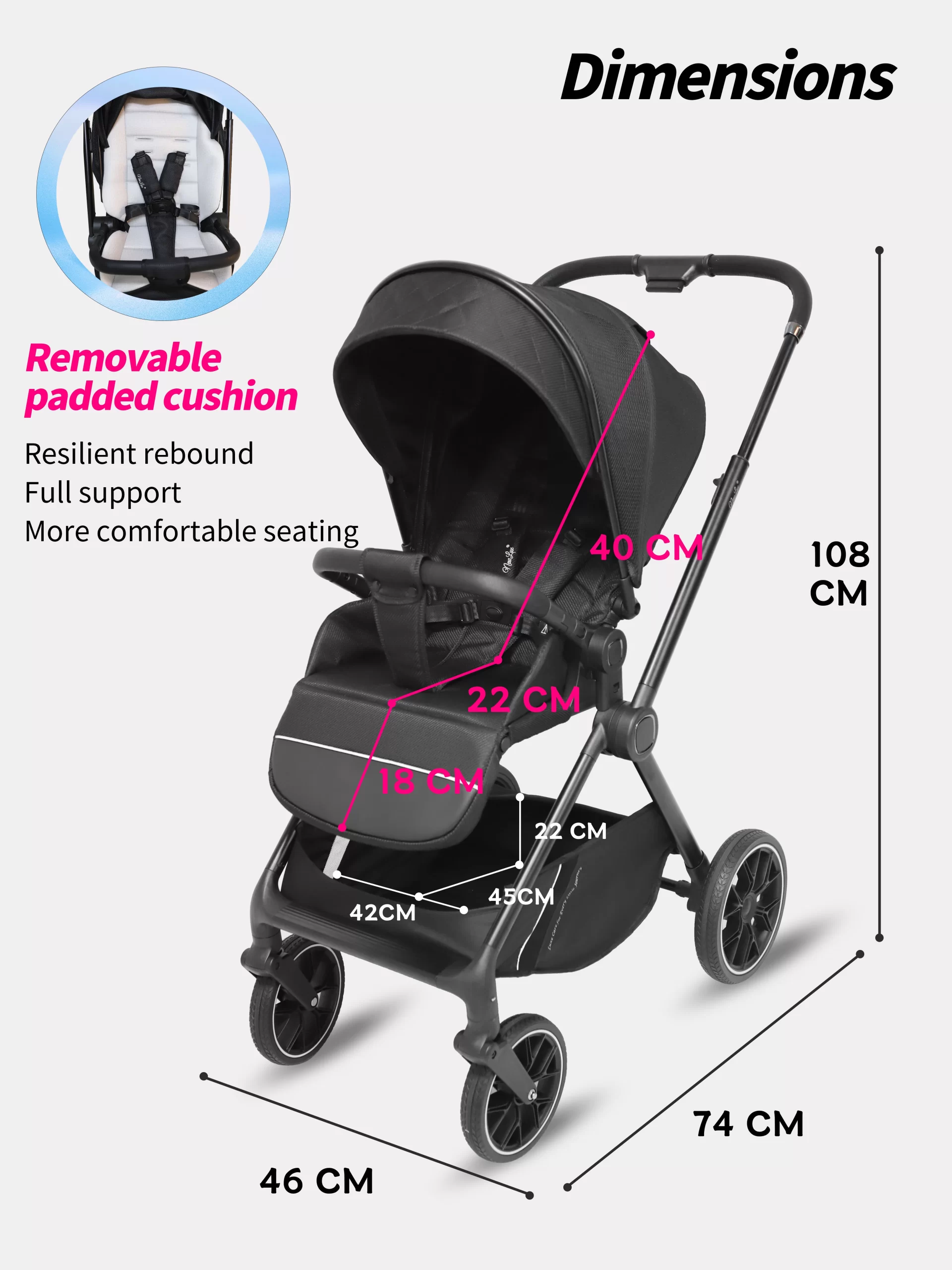 Wholesale All-in-One 3-in-1 Baby Travel System Stroller with Bassinet & Car Seat Reversible Seat for Newborn to Toddler - 图片 8