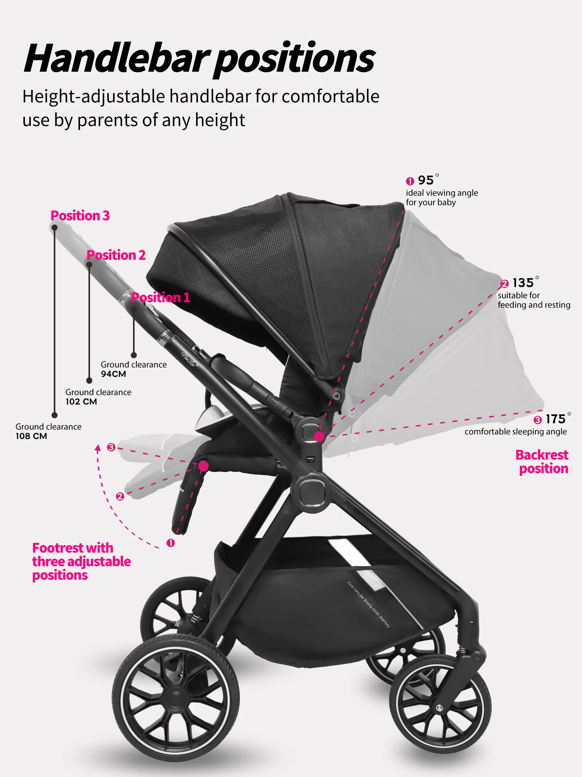 Wholesale Lightweight Reversible Baby Stroller for Newborn to Toddler with Adjustable Handlebar - 图片 3