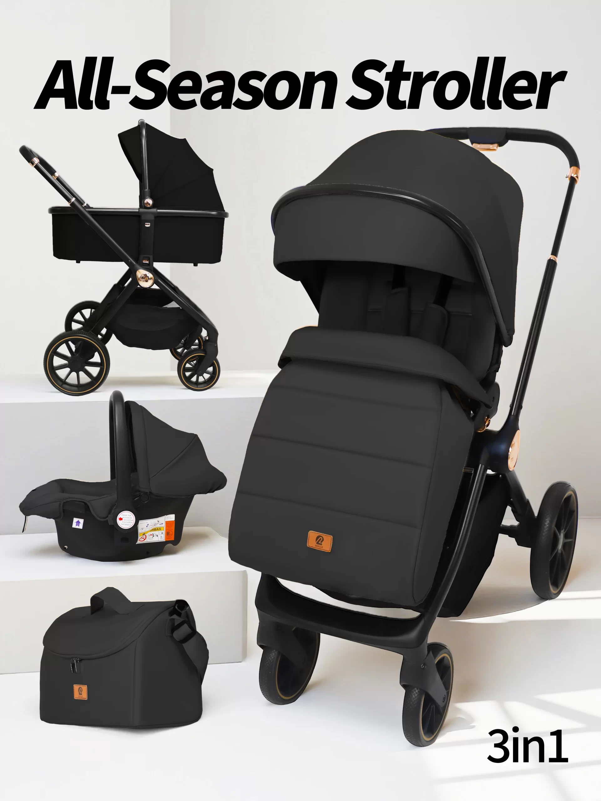 Wholesale Premium 3 in 1 Baby Stroller with Bassinet and Car Seat Newborn Stroller for Infant Toddler Pram with Footmuff - 图片 6